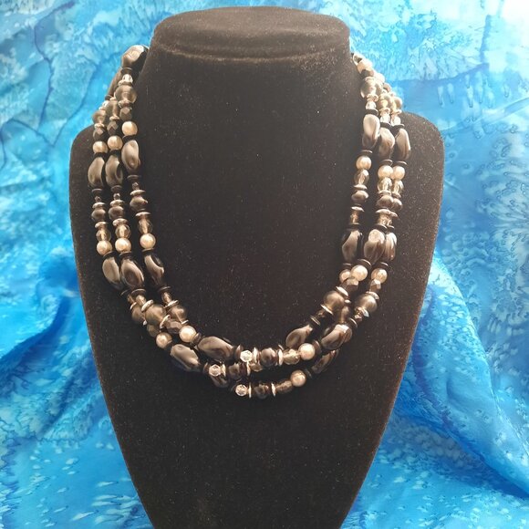 Three-Strand Black Bead Necklace - Picture 1 of 1